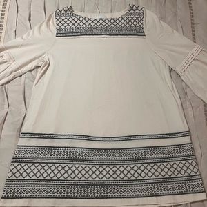 J. Jill White Embroidered Long Tunic Shirt Bell Sleeves Women's Size Medium